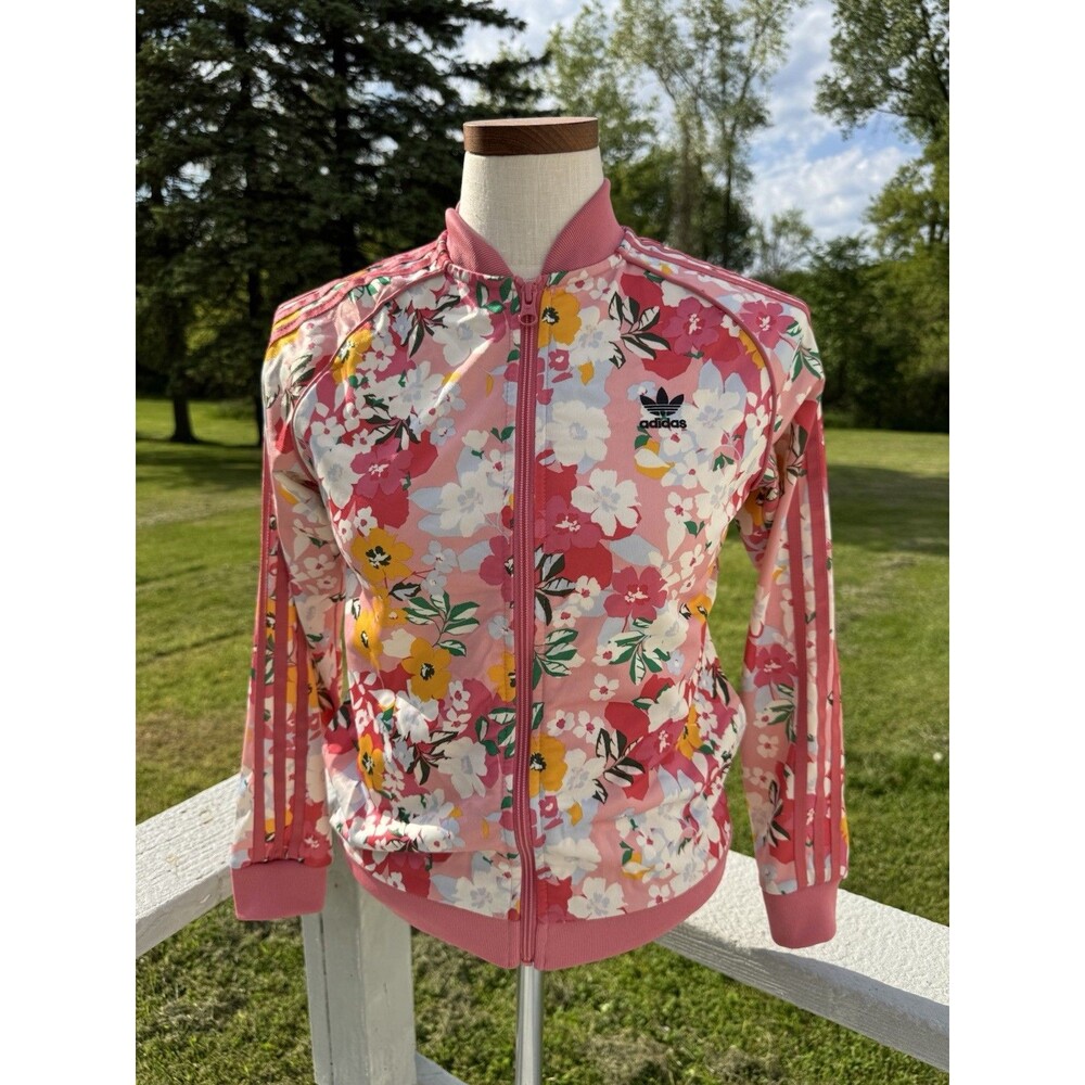 Adidas Her Studio London Track Jacket Youth Girls Size Med Pink Floral Full Zip